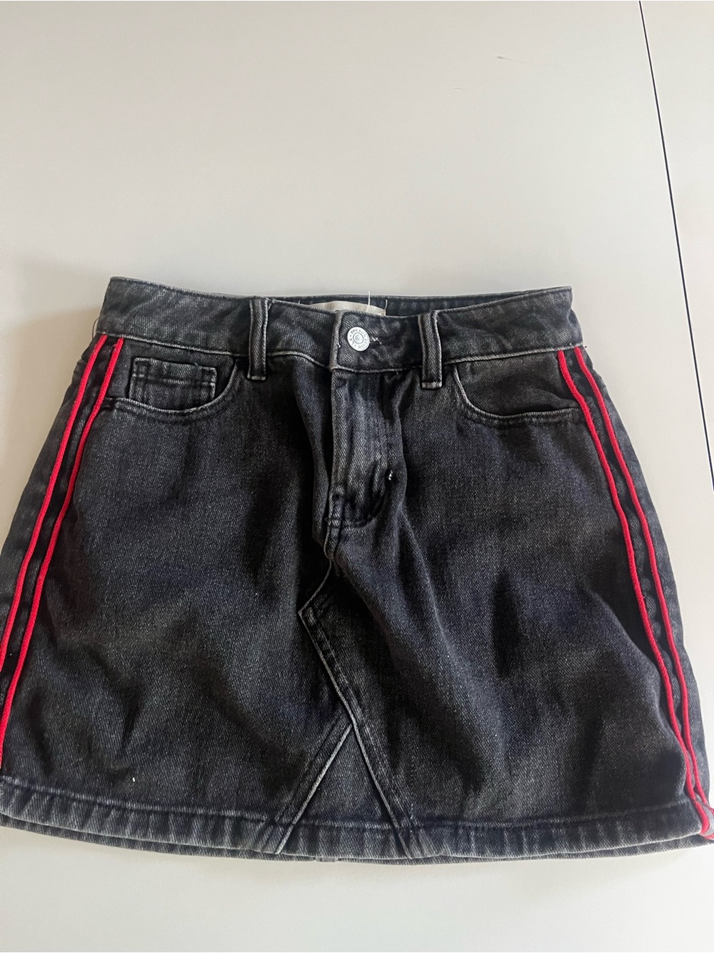 PacSun Black Denim Mini Skirt with Red Side Stripes